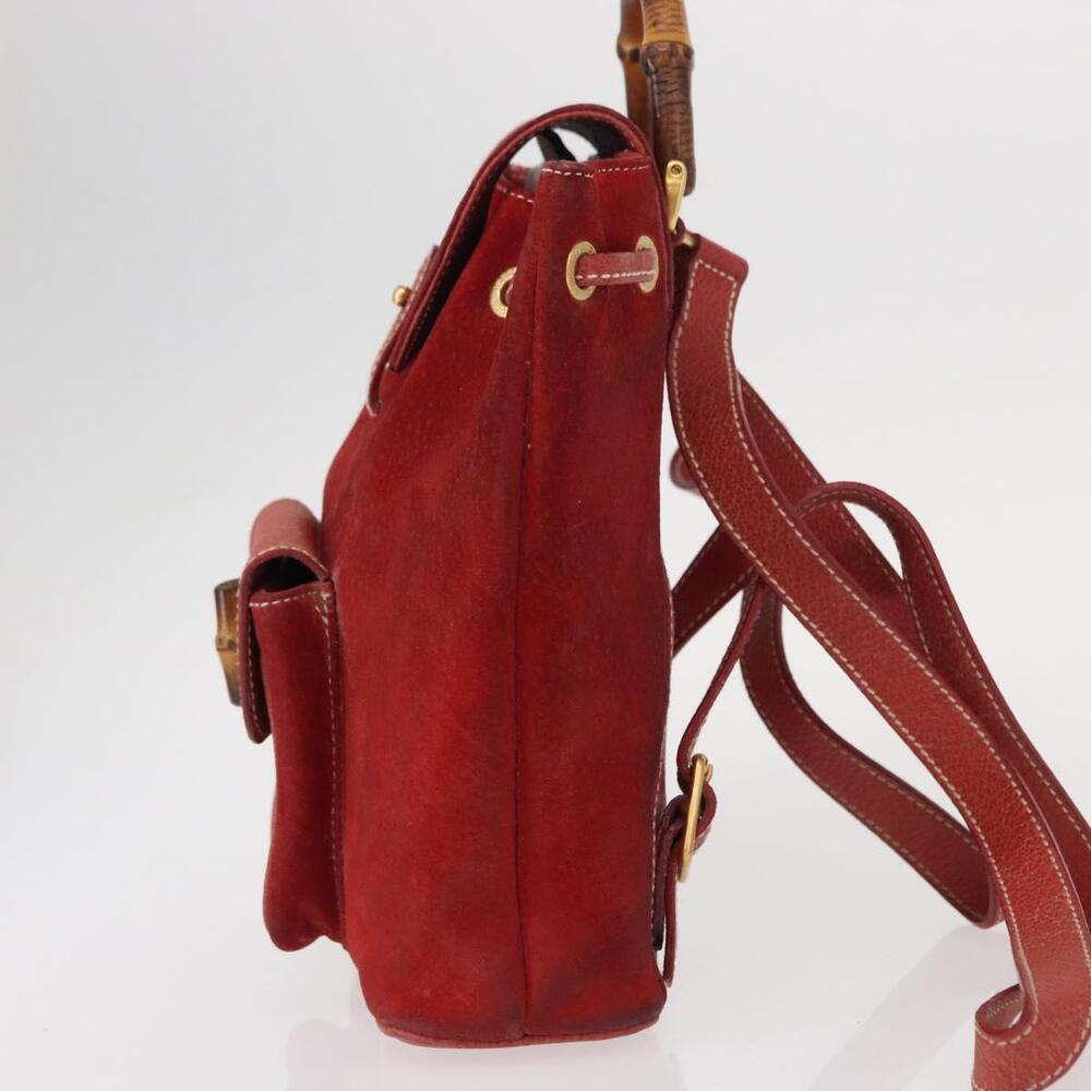 GUCCI Bamboo Backpack Leather Red Gold 003 1956 0030 Auth 153860 - Picture 3 of 16